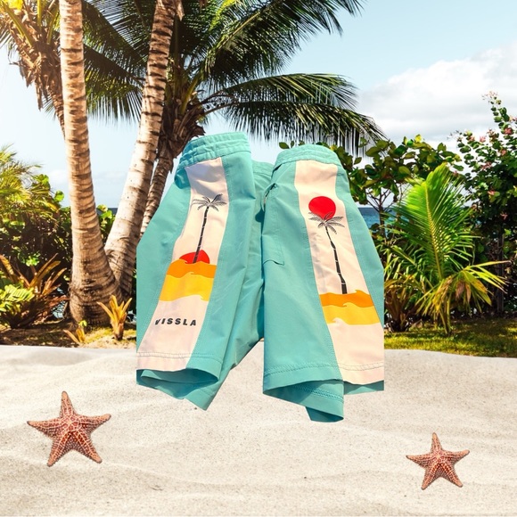 Vissla Boardshorts Mens 38 Blue Surf Drawstring Swim Poly Stretch - Picture 1 of 7